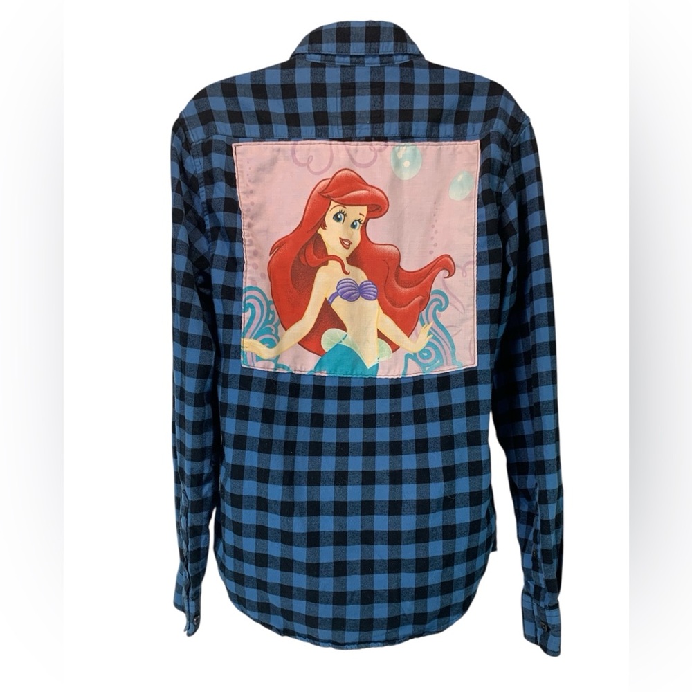 Trashion Flannel Shirt w/ Little Mermaid Patch Sewn On Handmade Women's Small